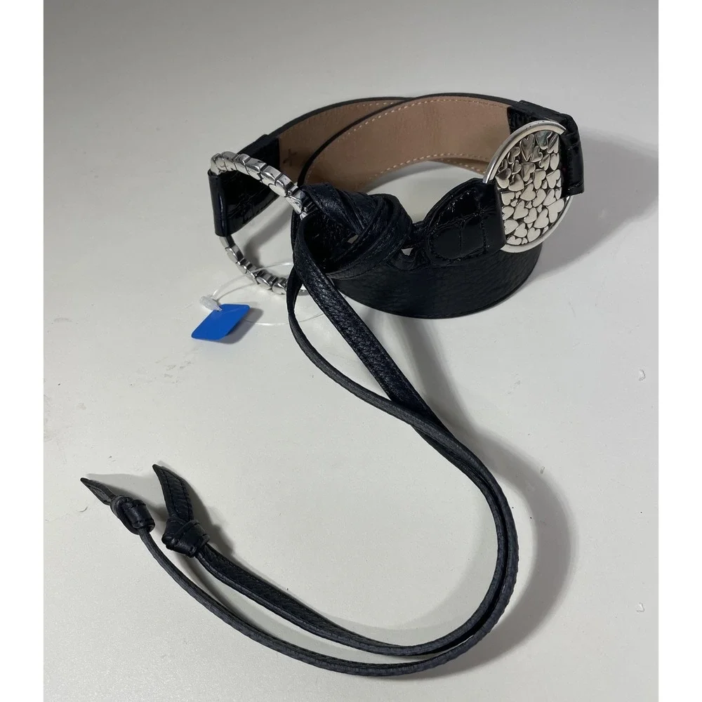 Brighton Black Croc Embossed Sz S Silver Buckle Lariat Tie Belt B31443